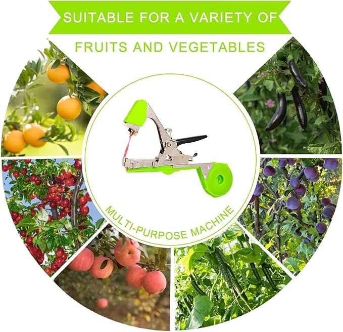 Plant Tying Machine - Efficient Gardening Tool with Green Tape and Plant Tape Gun for Quick and Easy Vining of Tomatoes Peppers Cucumbers and More（Green）