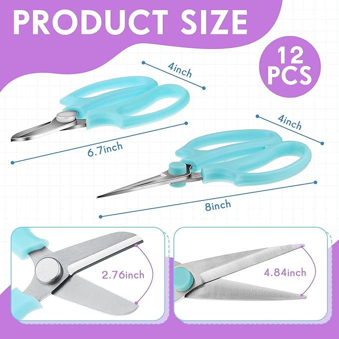 Amylove 12 Pcs Garden Flower Scissors Pruning Scissors Floral Shears Stainless Steel Garden Clippers with Comfortable Handles Flower Cutters for Branches Leaves Fruit Picking Trimming (Fresh Color)