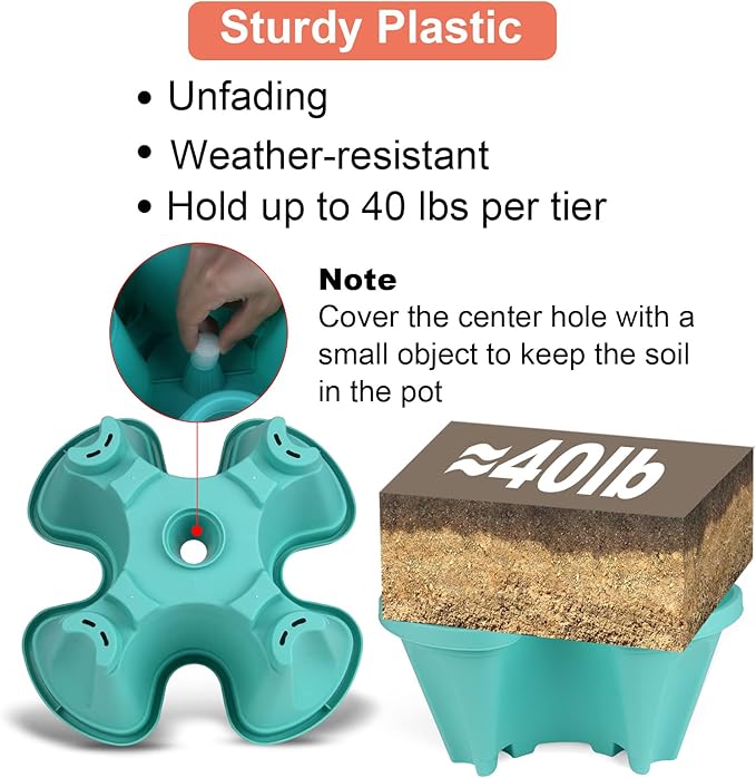 Vertical Planter 5 Tier Stackable Planters Garden Planters Strawberry Herb Flower and Vegetable Planter Indoor Outdoor Gardening Pots with Removable Wheels and Tools