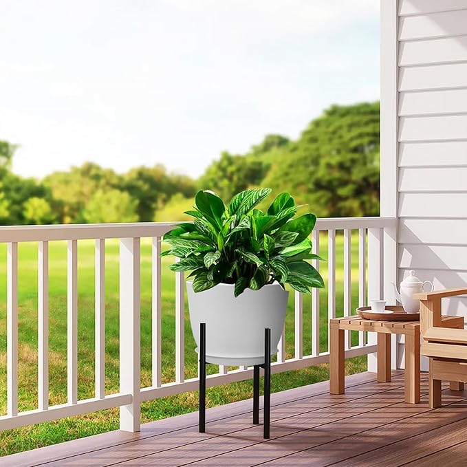 12inch Large Plant Pot, Modern Plastic Planter with High Driange Holes and Saucer for Indoor Outdoor Garden Plants and Flowers, White