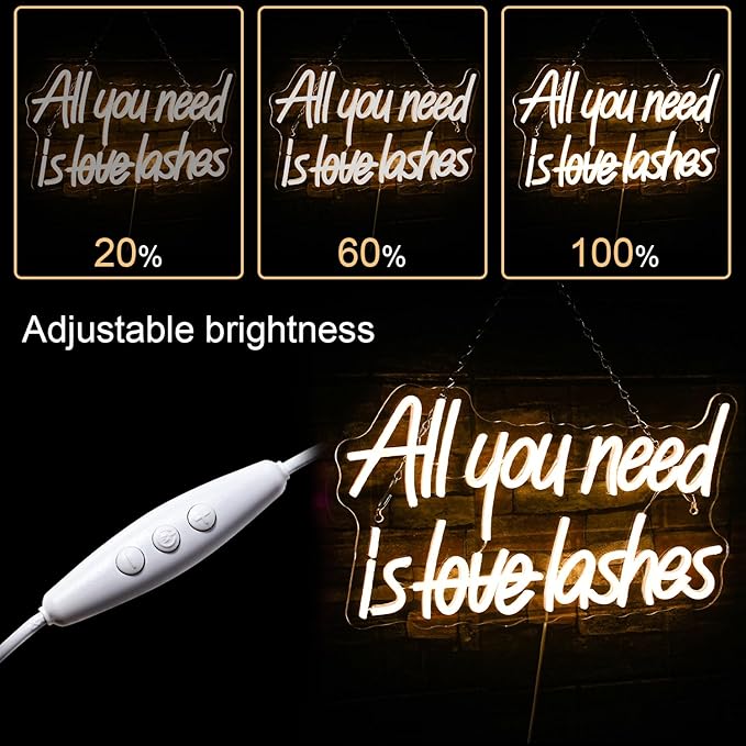WLHOPE All you need is Lashes Neon Sign, Warm White Led Neon Signs for Wall Decor, USB Lash Neon Signs Letter Neon Lights for Bedroom Bar Party Girls Room Nail Room Salon, Lash Room Decoration