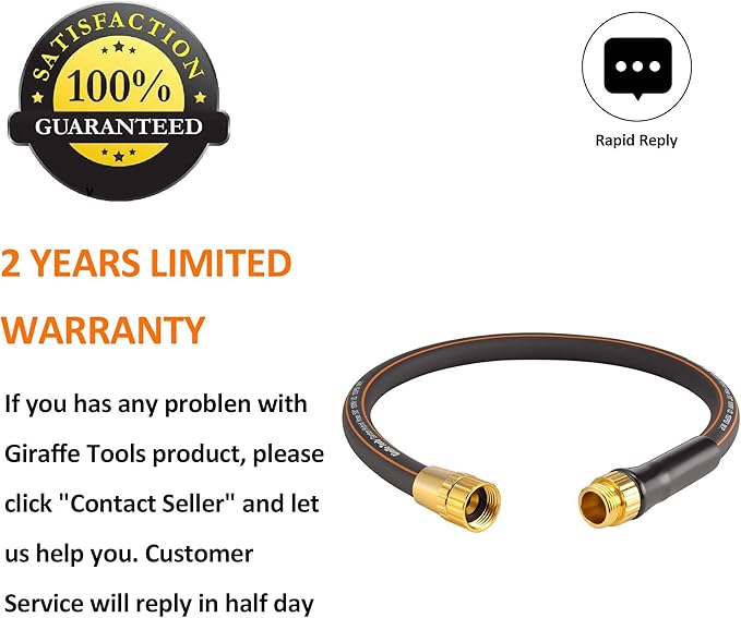 Giraffe Tools Garden Leader Hose 5/8 inch x 2.5ft, Short Water Hose Heavy Duty, Flexible, Lightweight Hybrid Hose with Bend Protection, Male to Female Fittings