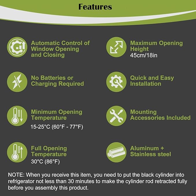 2PCS Auto Roof Vent Opener Automatic Greenhouse Window Opener for Ventilation Solar Heat Sensitive Auto Vent Kit Agriculture Gardening Tools Automatic Greenhouses Supplies (Single Spring Lifts 15 Lbs)