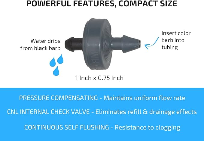 1 GPH Netafim Woodpecker Jr Pressure Compensating Dripper Emitters (35-Pack) Kit with Hole Punch Tool and Goof Plugs for Drip Irrigation Systems