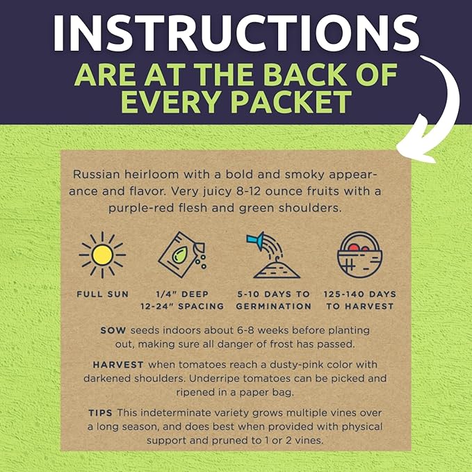 Organic Tomato Seeds Variety Pack - 5 Individual Packs - 2025 Season - Roma, Beefsteak, Cherry, Black Krim & Pineapple. for Indoor & Outdoor Planting (Non-GMO, Certified Organic)