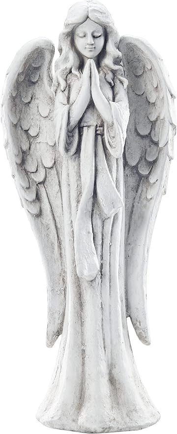 TOETOL Outdoor Garden Statues Praying Angel Statue 31.1" Grave Decorations Magnesium Oxide Stone Grey Yard Patio Deck Home Entryway Hallway Sculpture