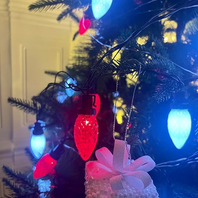 YIQU 2-Pack 66FT C9 Christmas String Lights Outdoor, 100LED Waterproof Green Wire Plug in Led Fairy String Lights for Xmas Tree Indoor Garden Patio Wedding Party Decoration (Red and White)