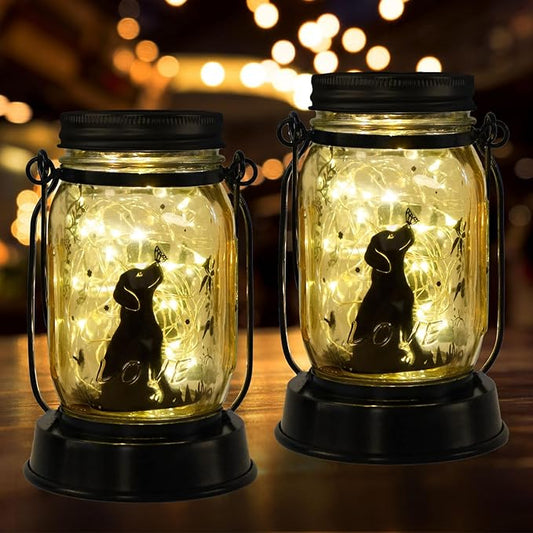 Kyoryuger Dog Solar Lanterns 3in1 Dog Light Garden Decor Gifts for Women Mom Grandma Unique Teen Girl Gifts Christmas Gifts for Dog Lovers Decorative Pet Memory Lanterns for Yard Lawn Patio 2 Pack