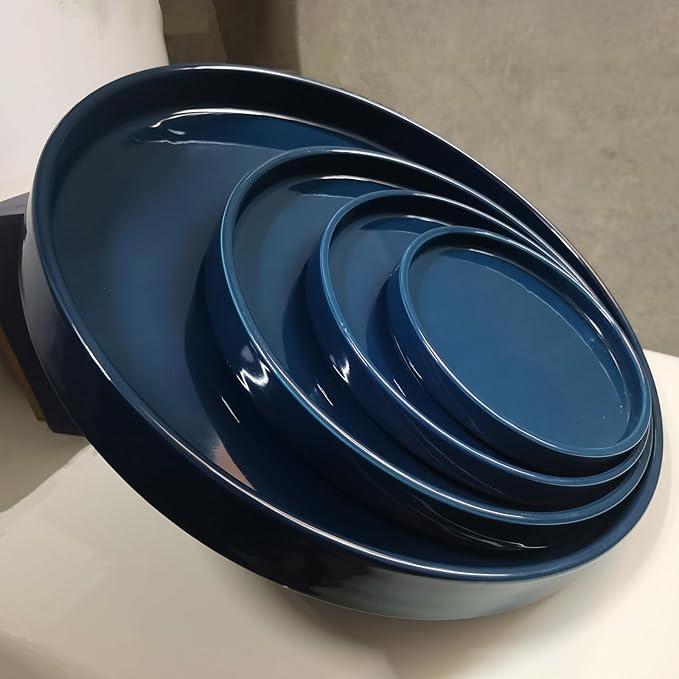 Ceramic Plant Saucer 7 Inch, 2 Pack Round Plant Trays for Indoors/Outdoors, Flower Pot Saucers for Holding Water Drips and Soil, Ceramic Drainage Tray for Plant Pot (Blue)