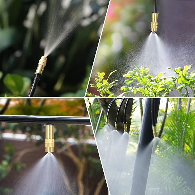 30PCS 1/4" Adjustable Copper Atomizing Nozzle Kalolary Drip Irrigation Sprayer 4/7mm Atomizing Micro Sprinkler Garden Cooling Irrigation Equipment for Lawn Vegetables Greenhouse