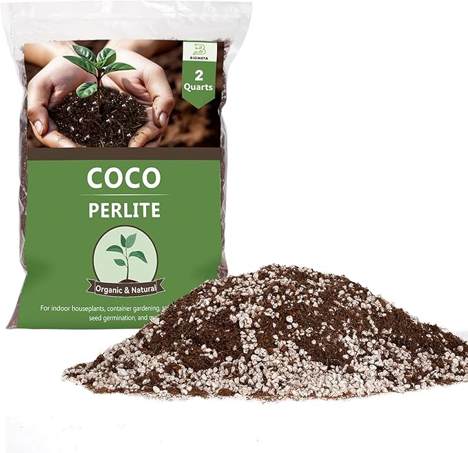 Coco Coir Perlite Mix - Retain Moisture, Improve Drainage & Aeration - Coco Peat Perlite Potting Mix, Loose Organic Potting Soil for Indoor Plants, 2 Quarts