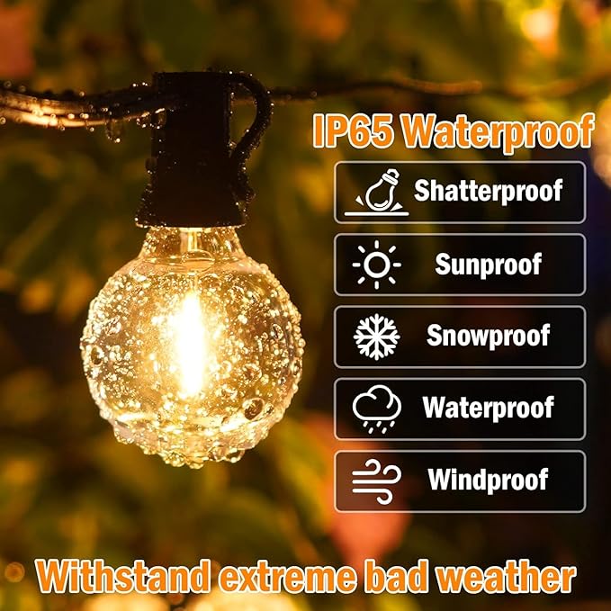 XURISEN Outdoor String Lights, 23FT LED Patio Lights for Outside with 8 Shatterproof G40 Globe Bulbs UL Listed IP65 Waterproof Hanging Lighting for Backyard Balcony Bistro Party Decor