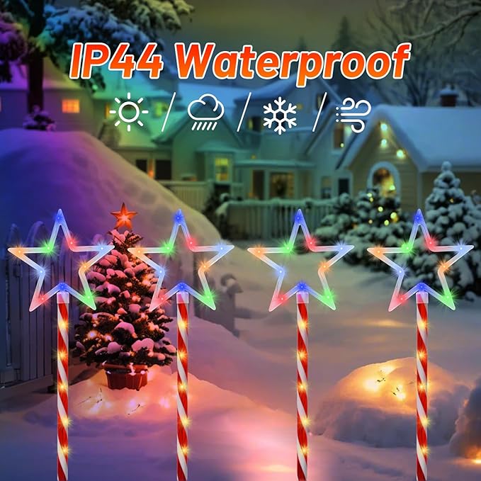 Solar Pathway Lights Outdoor, Landscape Multi-Color Pathway Star Lights with Red Stake, 8 Pack 120 LED Solar Walkway Light for Yard Path Garden Patio Lawn Decor