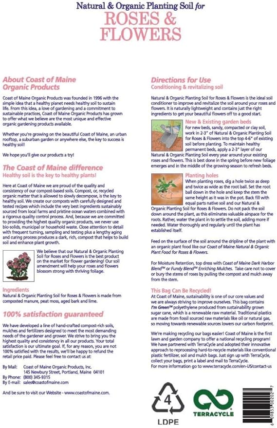 Coast of Maine Roses and Flowers (20qt) Organic and Natural Planting Soil for Roses, Annual and Perennial Flowers