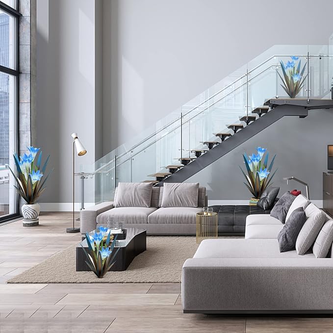 Homight Metal Agave Plant Outdoor Decoration Outdoor Garden Decoration Lily Mexican Yard Art Plant Garden Agave Lily Decorative Garden Gift… (3 Big Blue Lilies) (HM-390-345)