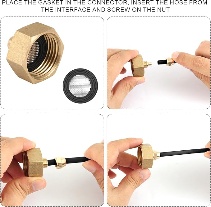 2pcs Drip Irrigation Hose Connector, Brass 3/4 to 1/4 Hose Adapter with Gasket and Filter Brass Female to Female Hose Adapter for Hose Shut Off Valve Garden Hose