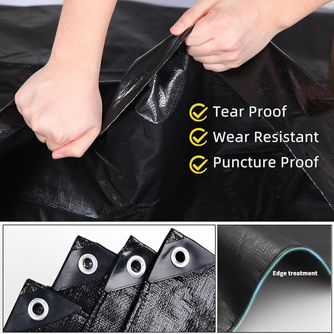 TEZONG Pond Liner,5x8Ft Pond Liners for Outdoor,28Mil PE Black Koi Fish Pond Liners,Reinforced Pond Underlayment for Water Garden,Waterfall,Fountain