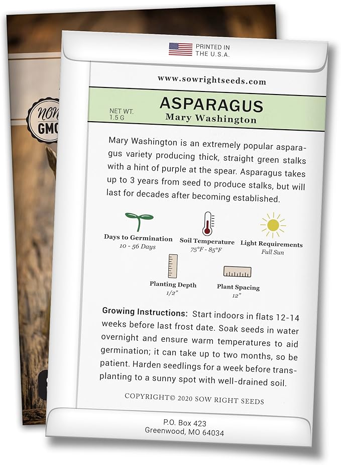 Sow Right Seeds - Mary Washington Asparagus Seed for Planting - Non-GMO Heirloom Packet with Instructions to Plant an Outdoor Home Vegetable Garden - Classic Perennial Stalks with Hearty Flavor (2)