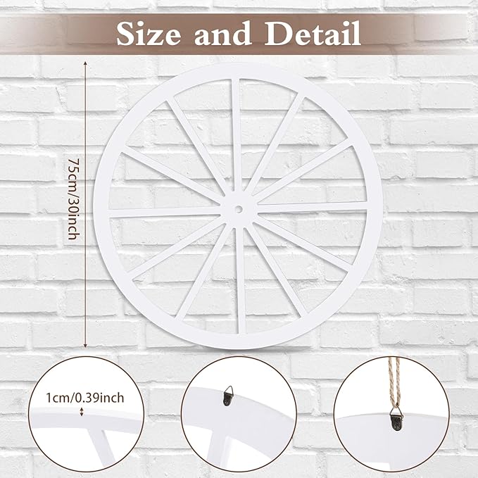 Wood Wagon Wheel Decorative Old Western Style Wagon Wheel Decor Vintage Rustic Wall Hanging Wood Cartwheel Decor for Garden Bar Patio Garage Farmhouse(24 Inch,Old White)