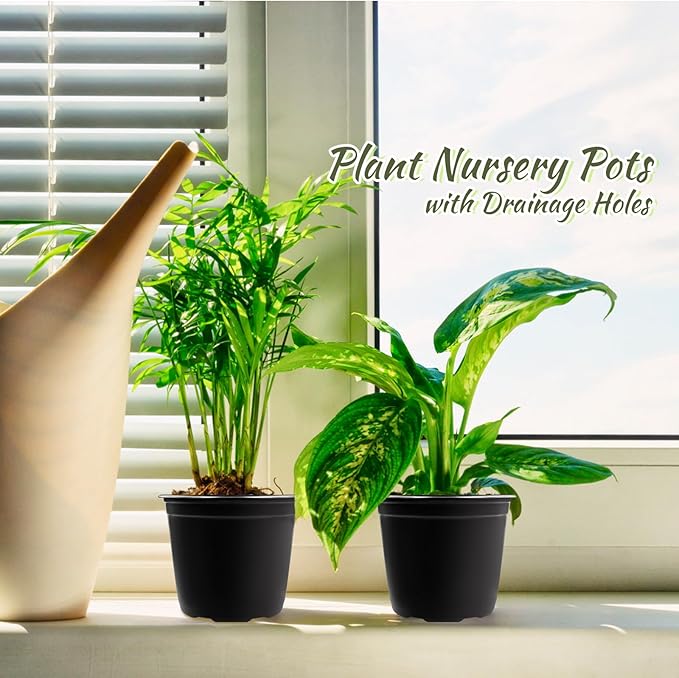 Anyumocz 120Pcs 0.5 Gallon Plant Nursery Pots,Plastic Pots with Drainage Holes,Garden Flower Container Seedling Pot for Planting,Transplanting,Succulents,Cuttings(Black)