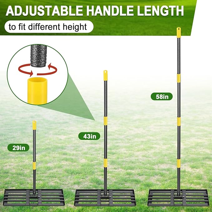 Lawn Leveling Rake, Large Levelawn Tool, 5FT Adjustable Handle Leveling Tool Heavy Duty Stainless Steel Lawn Leveler for Yard Garden Golf Course Soil Grass