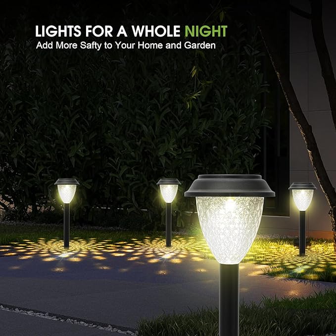GOODFOEVER Solar Pathway Lights Outdoor, 10 Pack Solar Powered Garden Light Waterproof, Auto On/Off Solar Yard Lights for Lawn Patio Walkway Driveway Decor Landscape Lighting