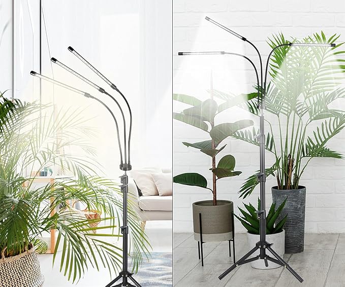 GHodec Grow Light with Stand, 60 LED 5500K Full Spectrum Floor Plant Light for Indoor Plants Growing,5 Dimmable Levels & Auto On/Off Timer,Tripod Stand Plant Lamp Height Adjustable