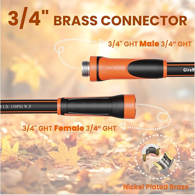 Giraffe Tools Garden Leader Hose 10ft x 5/8", Short Water Hose Heavy Duty, Flexible, Lightweight Hybrid Hose with Swivel Handle, Male to Female Fittings, Burst 600 PSI