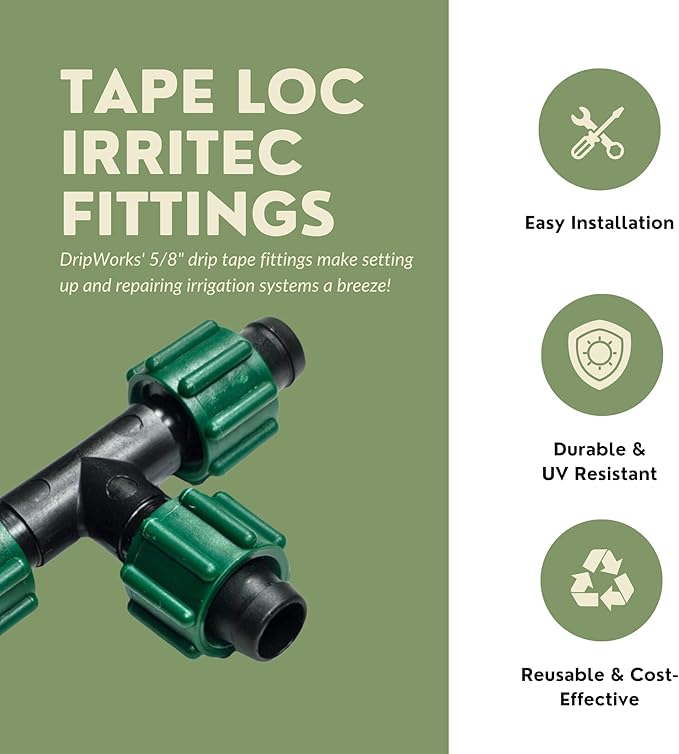 USA MADE - 5-PACK PREMIUM Drip Tape Irrigation Tubing Coupling (5/8" - 1/2" or .625" - .645") Universal Perma-Loc Connector Barbed Locking Fitting - Fits All Brands 16mm Drip Tape AG Tubing