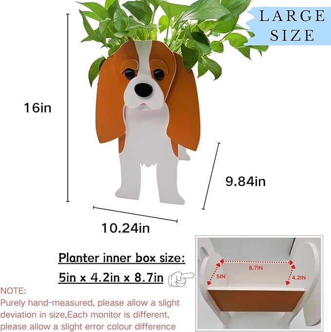 Brown King Cavalier Dog Planter Plant Pots,Cute Garden Dog Flower Planter,Large Dog Planters Birthday Gifts for Women,Office,Indoor/Outdoor Decor（9.84 * 6.77 * 16in）