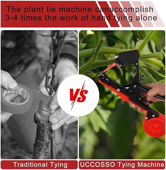 Plant Tying Machine Plant Vine Tying Machine Tool with 10000pcs Staples 20 Rolls Tape Plant Tape Gun for Grapes Raspberries Tomatoes and Vining Vegetables Tying Tool（Black）