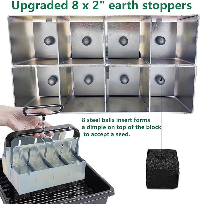 Soil Block Maker Upgraded 8PCS 2in Manual Seed Blocker with Comfort-Grip Handle Soil Blocking for Seed Start Garden Soil Potting Soil for Outdoor Plants Used Repeatedly (7.7in*4in)