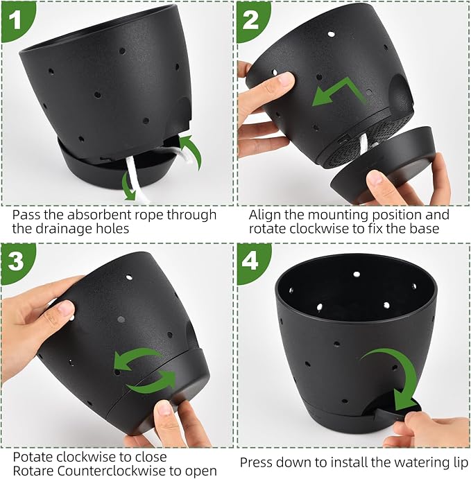 6 Inch Orchid Pots with Holes, 2 Pack Self Watering Planters for Orchids Plastic Orchid Pot Plant Flower Pots for Orchids Indoor Outdoor (Black)