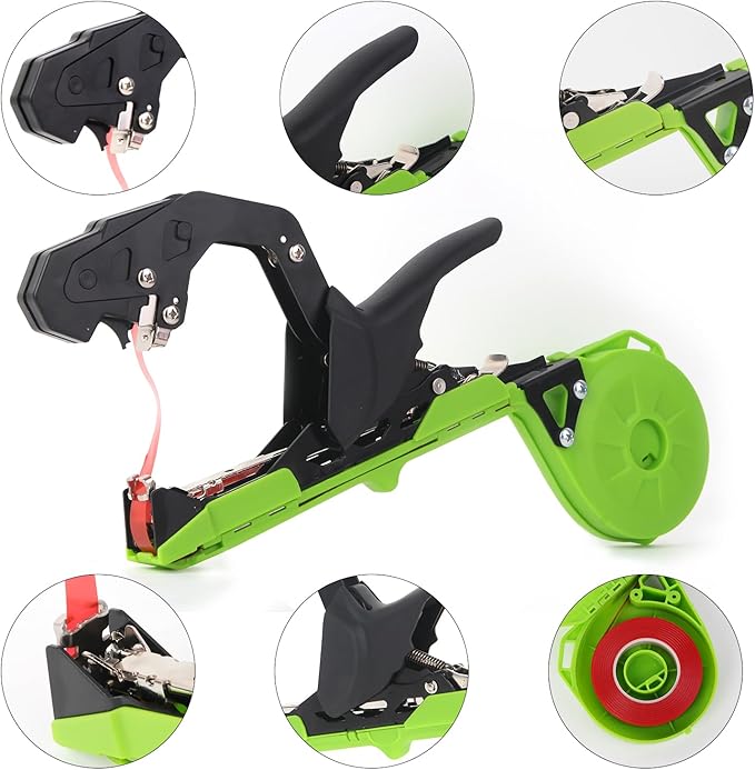Plant Tying Machine Vine Tying Tool with 10000PCS Staples 20 Rolls Tape Plant Tape Gun for Grapes Tomatoes and Vining Vegetables Tying Tool(Green)