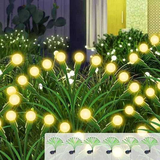 ZGWJ Solar Garden Lights Outdoor, 6 Pack 60 LED Solar Swaying Lights with Leaves, Waterproof Solar Firefly Lights for Patio Pathway Outdoor Decoration Warm White