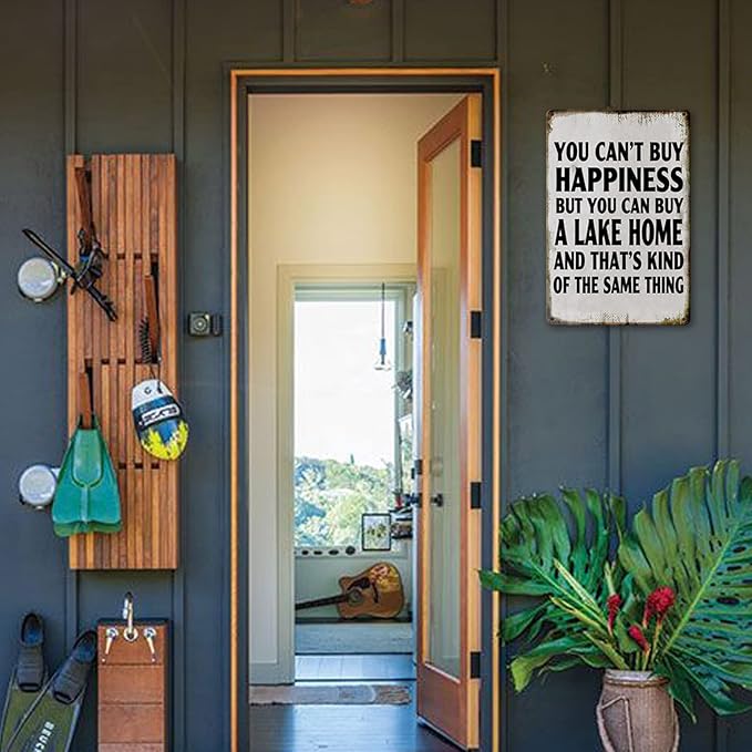 Lake House Decor For The Home Fishing Cabin Metal Tin Sign Outdoor You Can'T Buy Happiness But You Can Buy A Lake Home Signs Lake Life Wall Decor Lake House Gifts 12 X 8 Inch