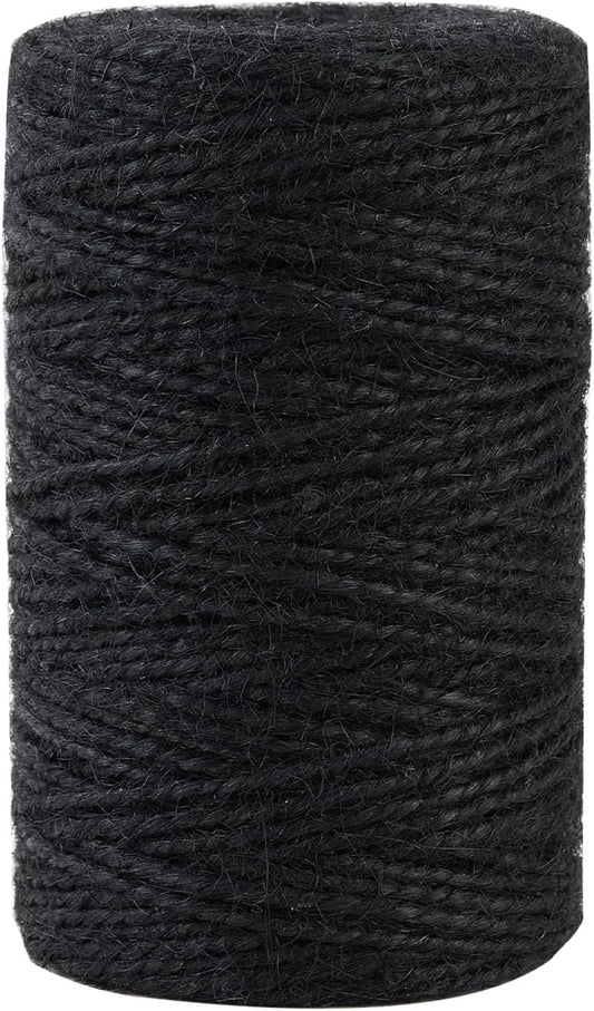 2mm 328 Feet Black Natural Jute Twine, for Crafts Gift, Craft Projects, Wrapping, Bundling, Packing, Holiday Packaging Twine, Gardening and More, Jute Rope to Use Around The House and Garden