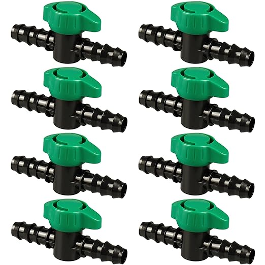 1/2 Inch Drip Irrigation Barbed Valve, 8 Pack 1/2" Drip Barbed Shut Off Valves for 1/2 in. Drip Irrigation Tubing (.570-. 620" ID), 1/2" in-Line Cut Off Switch Valves for Drip Sprinkler System