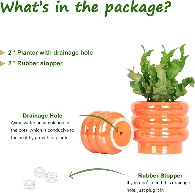 5.7 Inch +4.1 inch 2 pcs Ceramic Plant Pots for Indoor Plants, Rainbow Pearl Glaze Planter with Planters for Plants with Drainage Hole, Orchid Pots, Succulent Pot, Flower Pot (Orange)