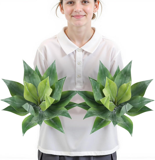 Velener Artificial Outdoor Agave Plants, Outdoor Faux Plants with Broad Leaves, Small Size UV Resistant Fake Agave Plants for Indoor and Outdoor Decor(14 Inch)-2 Pack