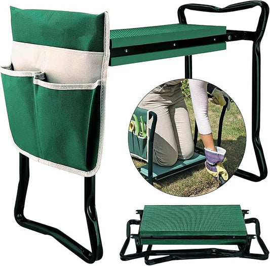 BDL Garden Kneeler Seat with Upgraded Thicken Kneeling Pad and 1 Large Tool Pouch, Foldable Stool 330lb Capacity-Protects Your Knees, Clothes from Dirt & Grass Stains