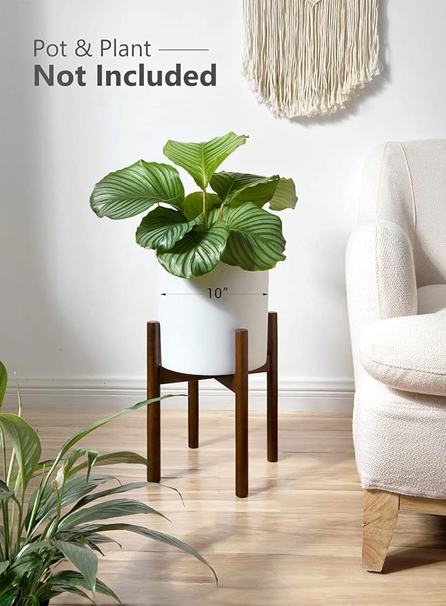 Mkono Plant Stand Mid Century Wood Flower Pot Holder (Plant Pot NOT Included) Modern Potted Stand Indoor Display Rack Rustic Decor, Up to 10 Inch Planter, Dark Brown