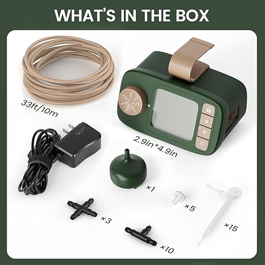 Automatic Watering System for 15 Potted Plants, DIY Plant Watering Devices，Drip Irrigation System with 30-Day Programmable Water Timer, LED Display and Power Supply