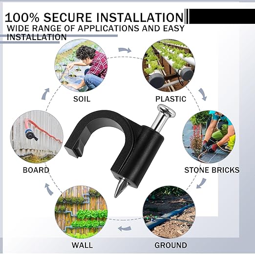 100 Pcs Drip Irrigation 1/4" and 3/8" Tubing Mounting Clips, Firm and Easy to Install, Drip Irrigation Kit Connector, Black
