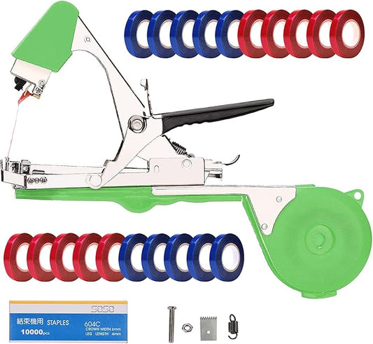Plant Tying Machine Tomato Tape Tool with 21 Rolls of Tape and 1 Box of Staple for Garden Vegetable Grape Cucumber Pepper