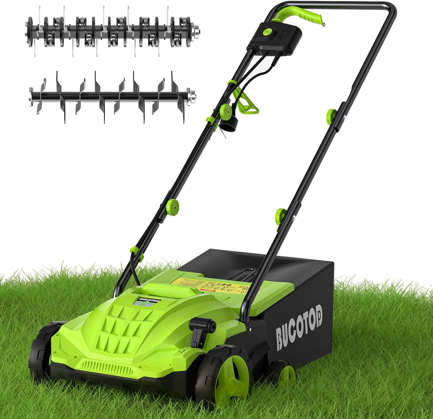 2-in-1 Electric Dethatcher and Scarifier, 13-Inch Raking & Scarifying, Turf Dethatcher & with 4-Position Height Adjustment, 14.5 gal Removable Thatch Bag for Lawn Health