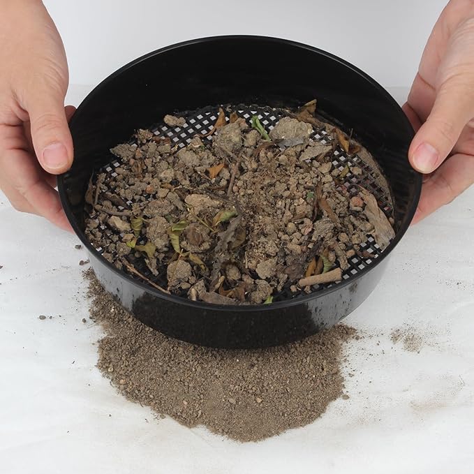 Gardening Sand Soil Compost Sifter,4 Pack Rock Garden Sieve Soil Sifter, Round Plastic Soil Sifting Pan Sand Sifter Set for Home Plant Gardening Sieve Work of Small Gravel, Soil, Sand