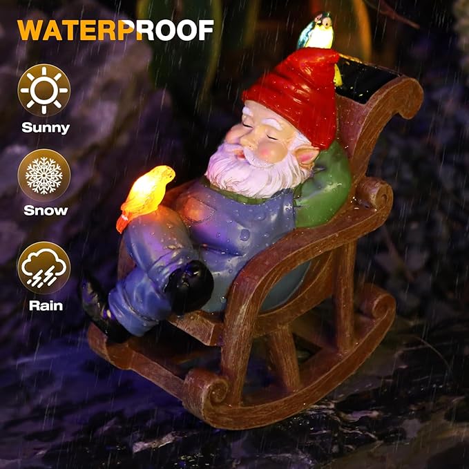 Garden Gnome Statue Outdoor Decor, Solar Patio Garden Gnomes, Garden Decor for Outside Yard Sculptures & Statues Resin Figurines Gift for Women, Mom, Grandma