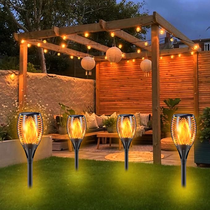 Upgraded Larger Solar Torch Lights, 43" Flickering Flame Solar Lights, Waterproof Outdoor Solar Landscape Decoration Lighting 96 LED Auto On/Off Garden Patio Yard Pathway,Black 2 Pack (2)