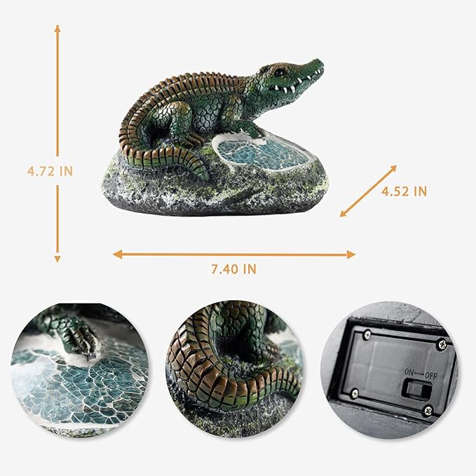 Garden Statue Crocodile,Solar Crocodile Decor for Outdoor,Resin Crocodiles Figurine with Solar Light for Patio,Balcony,Yard,Lawn Ornament,Perfect Garden Gift